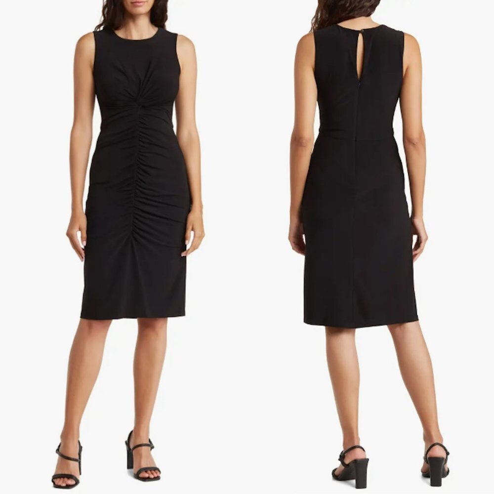 NWT New Vince Camuto Ruched Body-Con Midi Sleeveless Black Dress Size 10